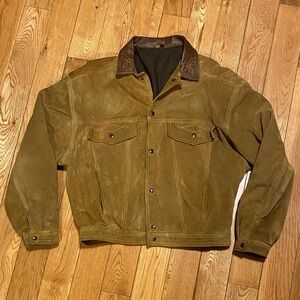 Massimo Gori Brown Suede Men's Jacket with Leather Collar